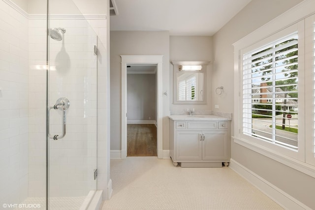 606 S Washington St, Hinsdale, IL 60521 - full bath featuring a shower stall, vanity, and tile patterned flooring