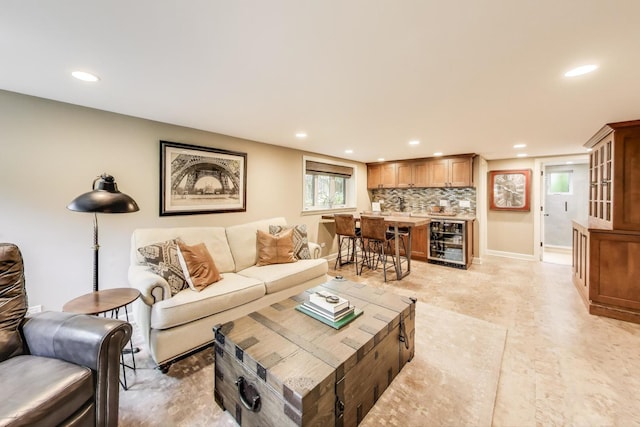 1311 E Woodford Pl, Arlington Heights, IL 60004 - living room with wine cooler, recessed lighting, and bar