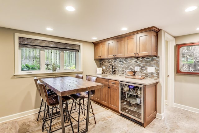 1311 E Woodford Pl, Arlington Heights, IL 60004 - indoor wet bar with wine cooler, backsplash, and recessed lighting