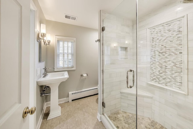 1311 E Woodford Pl, Arlington Heights, IL 60004 - full bath featuring a baseboard heating unit and a shower stall
