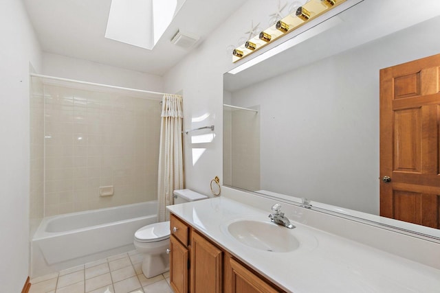 905 Pember Cir, West Dundee, IL 60118 - bathroom with vanity, shower / bath combo, tile patterned flooring, and a skylight