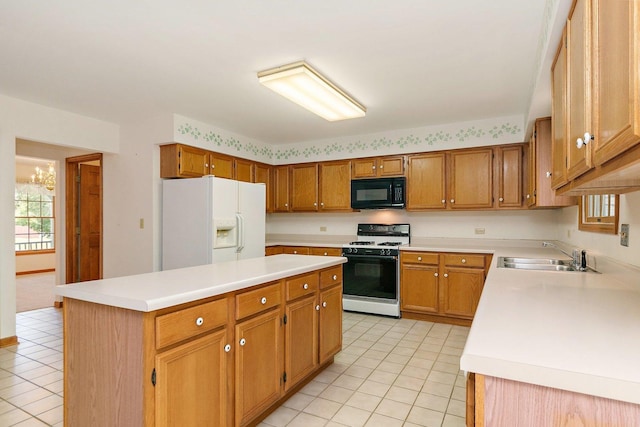 905 Pember Cir, West Dundee, IL 60118 - kitchen with white appliances, light tile patterned flooring, light countertops, and brown cabinetry
