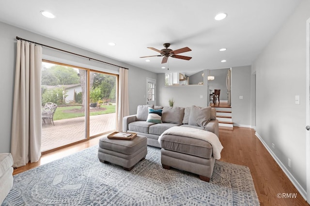 2105 E Mulberry Ln, Arlington Heights, IL 60004 - living area featuring ceiling fan, recessed lighting, and wood finished floors