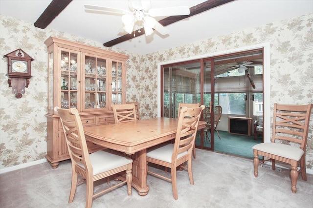 69 Grange Rd, Elk Grove Village, IL 60007 - dining space featuring wallpapered walls, a ceiling fan, and light colored carpet