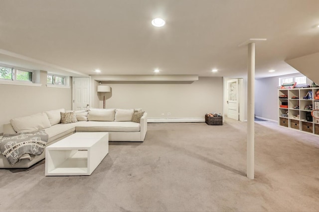 934 Jackson Ave, River Forest, IL 60305 - carpeted living area with plenty of natural light, recessed lighting, and a baseboard heating unit