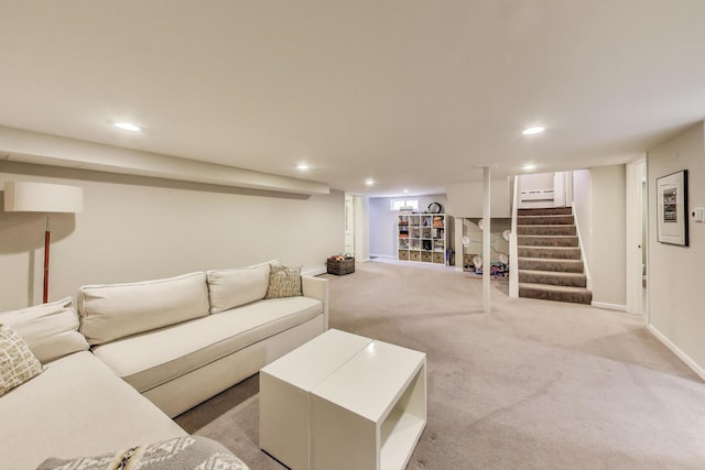 934 Jackson Ave, River Forest, IL 60305 - living area with light carpet, recessed lighting, and stairs