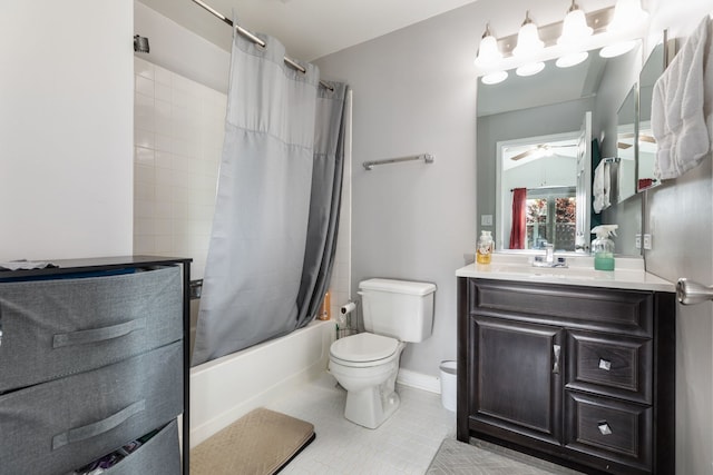 509 Magnolia Dr, North Aurora, IL 60542 - bathroom featuring shower / tub combo, vanity, ceiling fan, and tile patterned floors