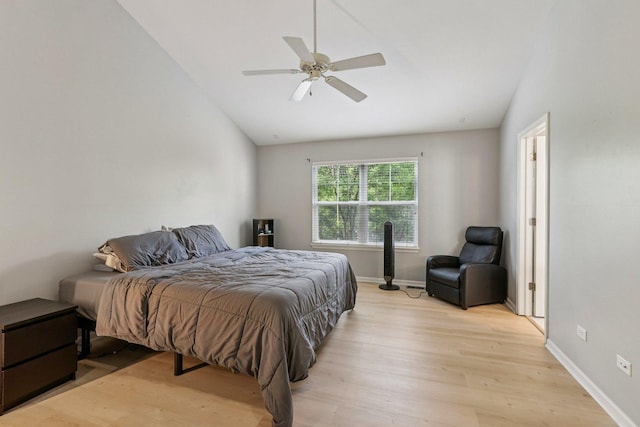 5608 Cambridge Way, Hanover Park, IL 60133 - bedroom featuring light wood-style flooring, lofted ceiling, and ceiling fan