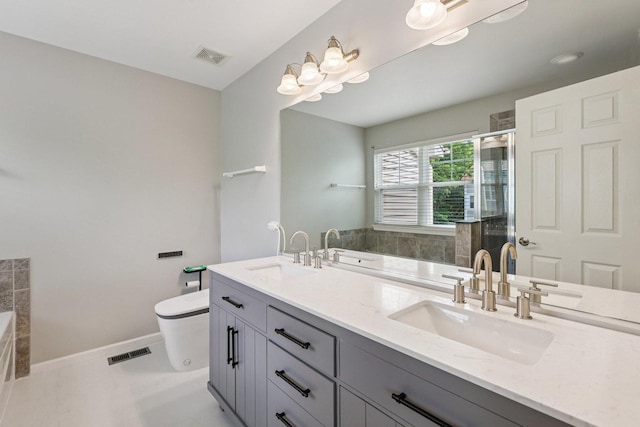 5608 Cambridge Way, Hanover Park, IL 60133 - full bath with double vanity, a bath, a stall shower, and wine cooler