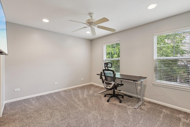 5608 Cambridge Way, Hanover Park, IL 60133 - carpeted home office featuring ceiling fan and recessed lighting
