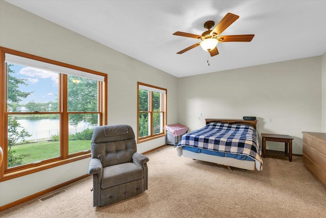 2809 Slayback St, Urbana, IL 61802 - carpeted bedroom with ceiling fan and a water view