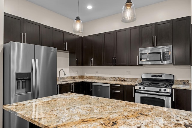 2150 W N Ave Unit 4, Chicago, IL 60647 - kitchen with stainless steel appliances, light stone counters, decorative light fixtures, and recessed lighting