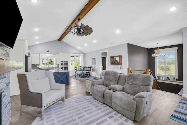 619 County Road 2550 N, Dewey, IL 61840 - living area with a chandelier, light wood-style floors, healthy amount of natural light, recessed lighting, and ceiling fan