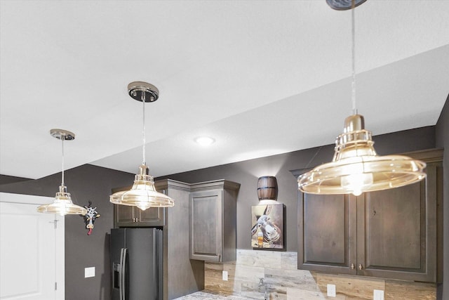 619 County Road 2550 N, Dewey, IL 61840 - kitchen view of stainless steel fridge and decorative light fixtures