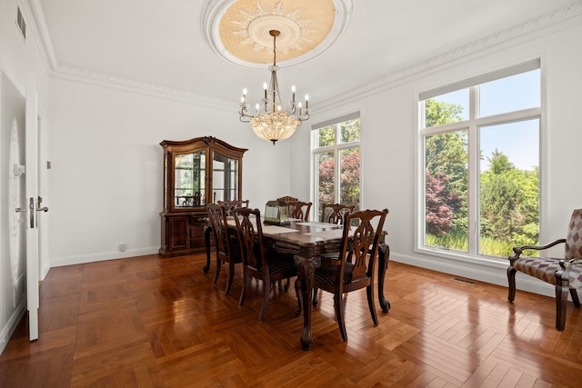 W3318 Lake Forest Ln, Lake Geneva, WI 53147 - dining space featuring a chandelier and crown molding