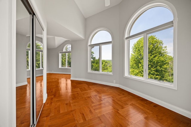 W3318 Lake Forest Ln, Lake Geneva, WI 53147 - unfurnished room with vaulted ceiling and ceiling fan