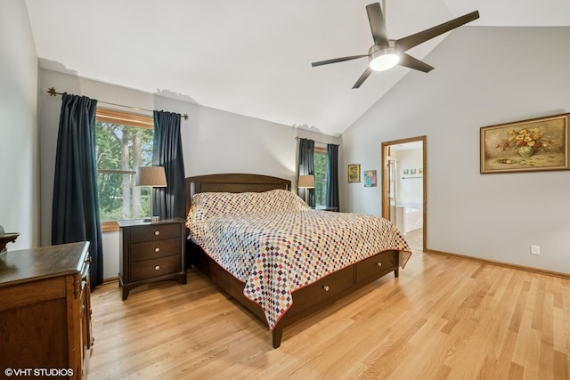 462 Kelly Ln, Crystal Lake, IL 60012 - bedroom featuring light wood-type flooring, high vaulted ceiling, a ceiling fan, and ensuite bathroom