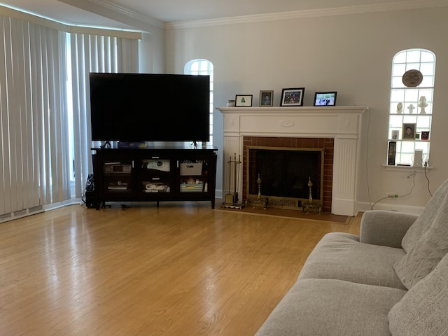 4520 N Austin Ave, Chicago, IL 60630 - living area featuring wood finished floors, crown molding, and a fireplace
