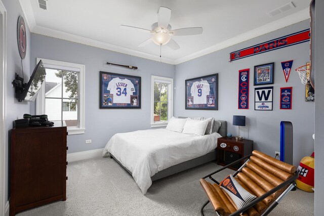 33 N Fremont St, Naperville, IL 60540 - bedroom featuring carpet floors, crown molding, and a ceiling fan