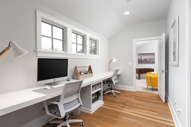 33 N Fremont St, Naperville, IL 60540 - home office featuring lofted ceiling, light wood-type flooring, and recessed lighting