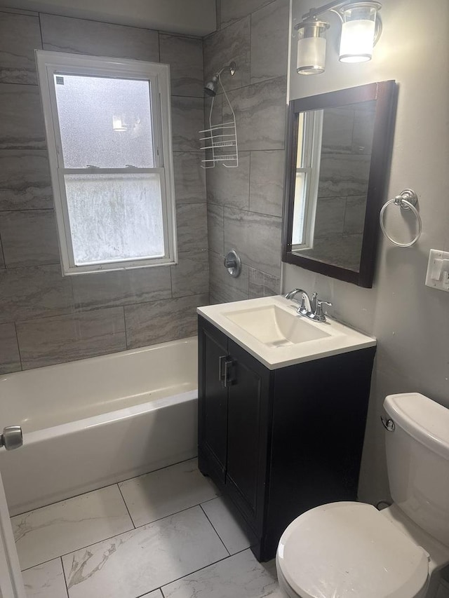 15818 Saint Louis Ave, Markham, IL 60428 - full bath featuring marble look tile flooring, vanity, and shower / tub combination