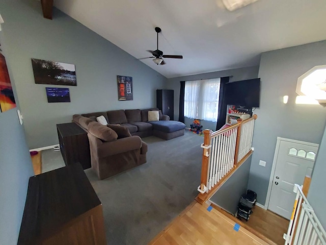 19707 S Skye Dr, Frankfort, IL 60423 - living room featuring a ceiling fan, lofted ceiling, and wood finished floors