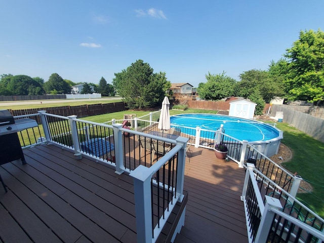 19707 S Skye Dr, Frankfort, IL 60423 - view of pool with a fenced backyard, a storage unit, and a deck