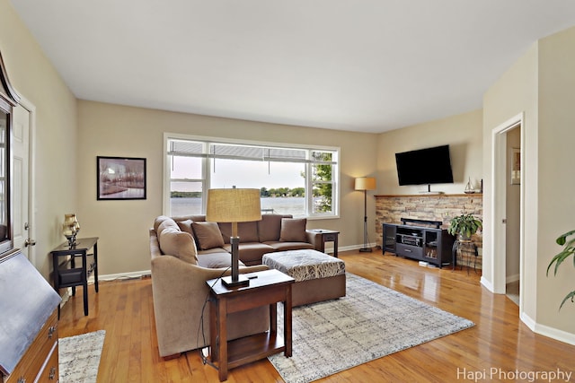 25134 W Lake Shore Dr, Ingleside, IL 60041 - living area with light wood-type flooring and a fireplace