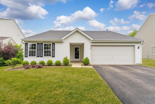 739 Glen Cove Ln, Pingree Grove, IL 60140 - ranch-style home featuring driveway, a garage, a front yard, and a shingled roof