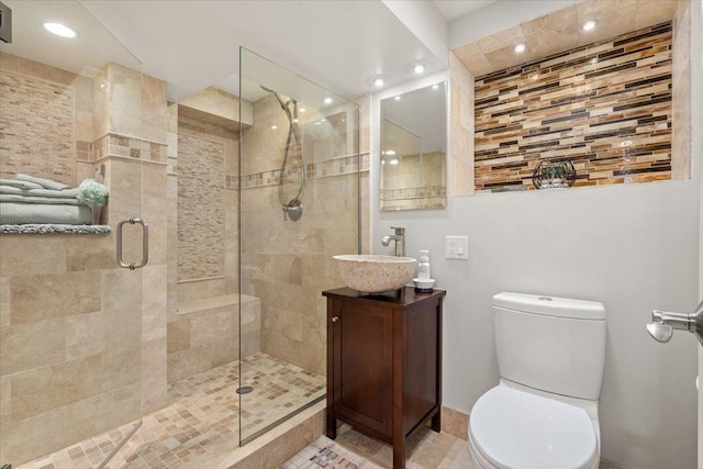 1738 E Jonquil Ter, Arlington Heights, IL 60004 - full bathroom with vanity, a stall shower, recessed lighting, and tile patterned floors