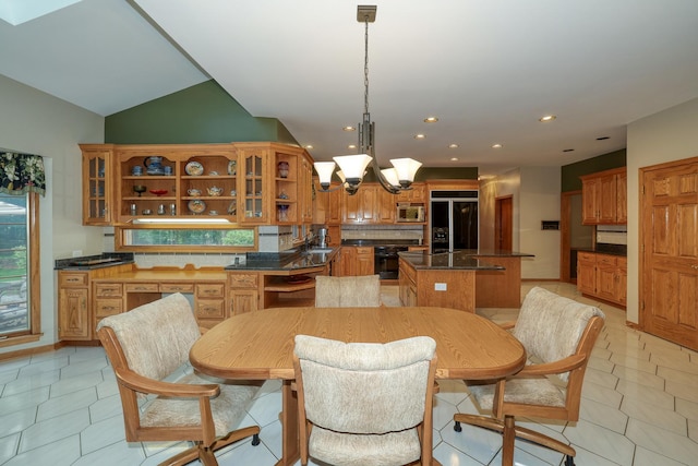 1315 Keim Trl, Saint Charles, IL 60174 - dining room with recessed lighting, a chandelier, vaulted ceiling, and light tile patterned floors