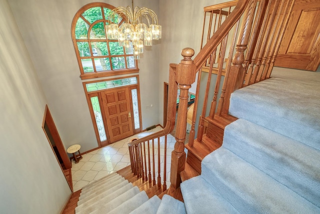1315 Keim Trl, Saint Charles, IL 60174 - entrance foyer featuring stairs, a chandelier, and light tile patterned floors