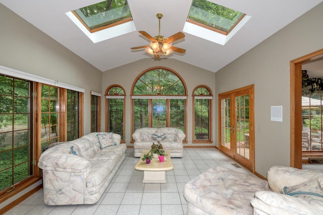 1315 Keim Trl, Saint Charles, IL 60174 - sunroom featuring french doors, a skylight, plenty of natural light, and vaulted ceiling