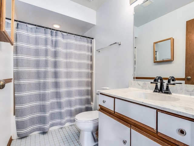 2326 Olde Mill Rd, Plainfield, IL 60586 - bathroom with vanity, tile patterned floors, and curtained shower