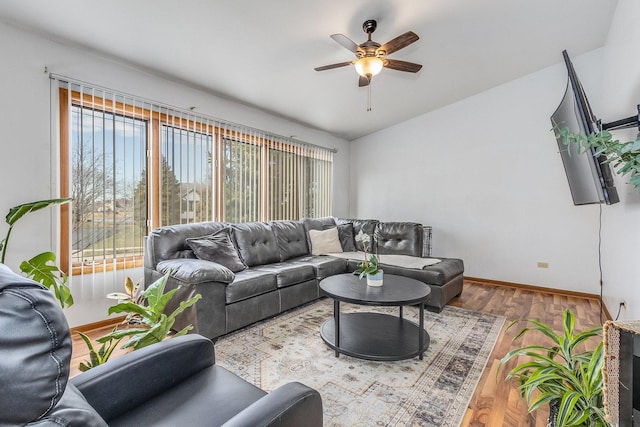 2326 Olde Mill Rd, Plainfield, IL 60586 - living area with ceiling fan, wood finished floors, and lofted ceiling