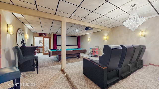 301 W Eagle Ct, Waukegan, IL 60087 - playroom featuring carpet floors, a drop ceiling, and billiards