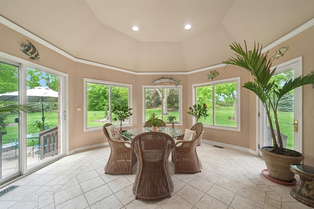 21705 W Hilandale Ct, Kildeer, IL 60047 - dining area featuring light tile patterned floors and crown molding