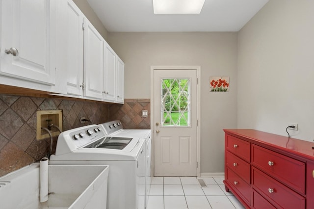 21705 W Hilandale Ct, Kildeer, IL 60047 - laundry room with cabinet space, washing machine and dryer, and light tile patterned floors
