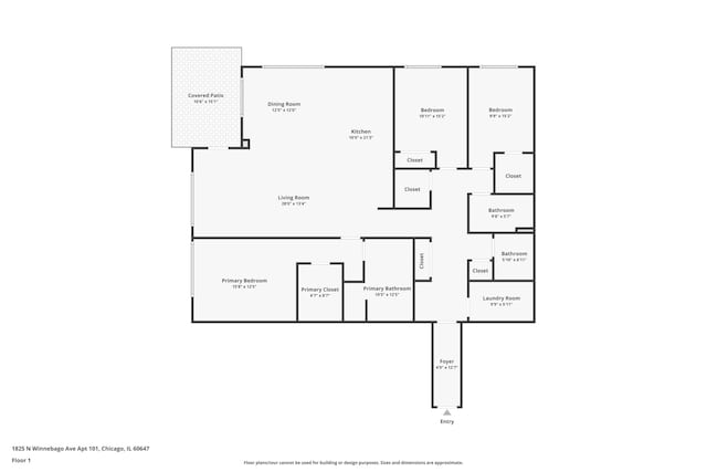 1825 N Winnebago Ave Unit 101, Chicago, IL 60647 - view of room layout