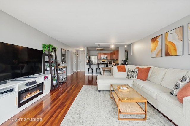 525 W Hawthorne Pl Unit 1004, Chicago, IL 60657 - living area featuring dark wood finished floors, a glass covered fireplace, and track lighting