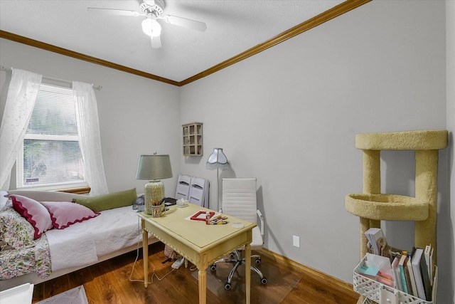 611 W White St, Champaign, IL 61820 - bedroom with ornamental molding, wood finished floors, and ceiling fan