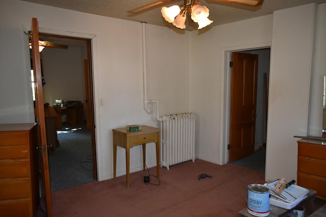207 State St, Benson, IL 61516 - bedroom featuring radiator heating unit, carpet flooring, and ceiling fan