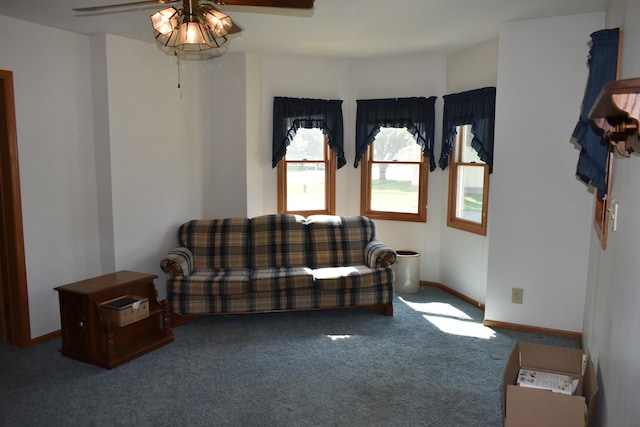 207 State St, Benson, IL 61516 - carpeted living area with a ceiling fan and baseboards