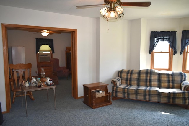 207 State St, Benson, IL 61516 - living room featuring ceiling fan, carpet, and cooling unit
