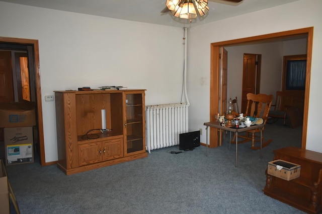 207 State St, Benson, IL 61516 - sitting room featuring radiator, a ceiling fan, and carpet floors