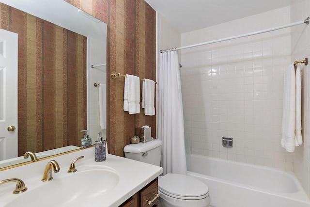 434C Woodview Rd Unit C, Lake Barrington, IL 60010 - full bathroom featuring vanity, shower / bath combo, and wallpapered walls