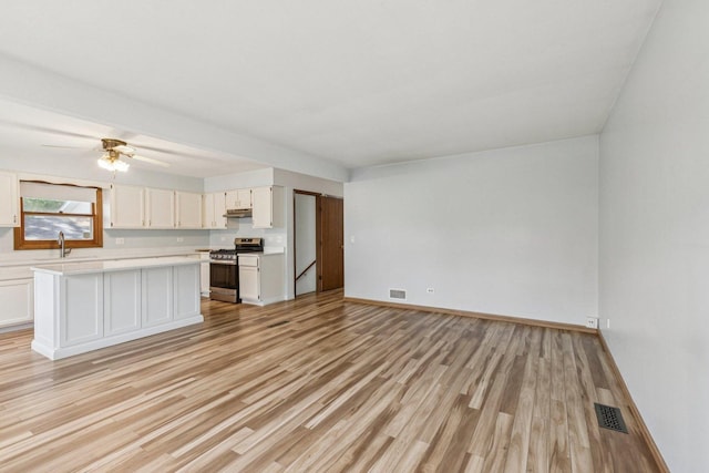 1228 N Lake Shore Dr, Round Lake Beach, IL 60073 - unfurnished living room with light wood-type flooring and ceiling fan