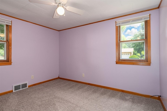 112 NW Adams St N, Hopedale, IL 61747 - spare room featuring carpet, ornamental molding, and ceiling fan