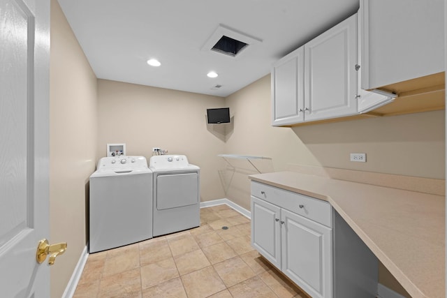 609 Spruce Ct, Oswego, IL 60543 - laundry area with washer and clothes dryer, cabinet space, and recessed lighting