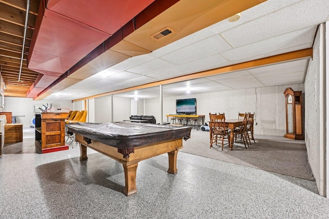6180 Elm St, Union, IL 60180 - recreation room with billiards table, speckle patterned floor, and a drop ceiling
